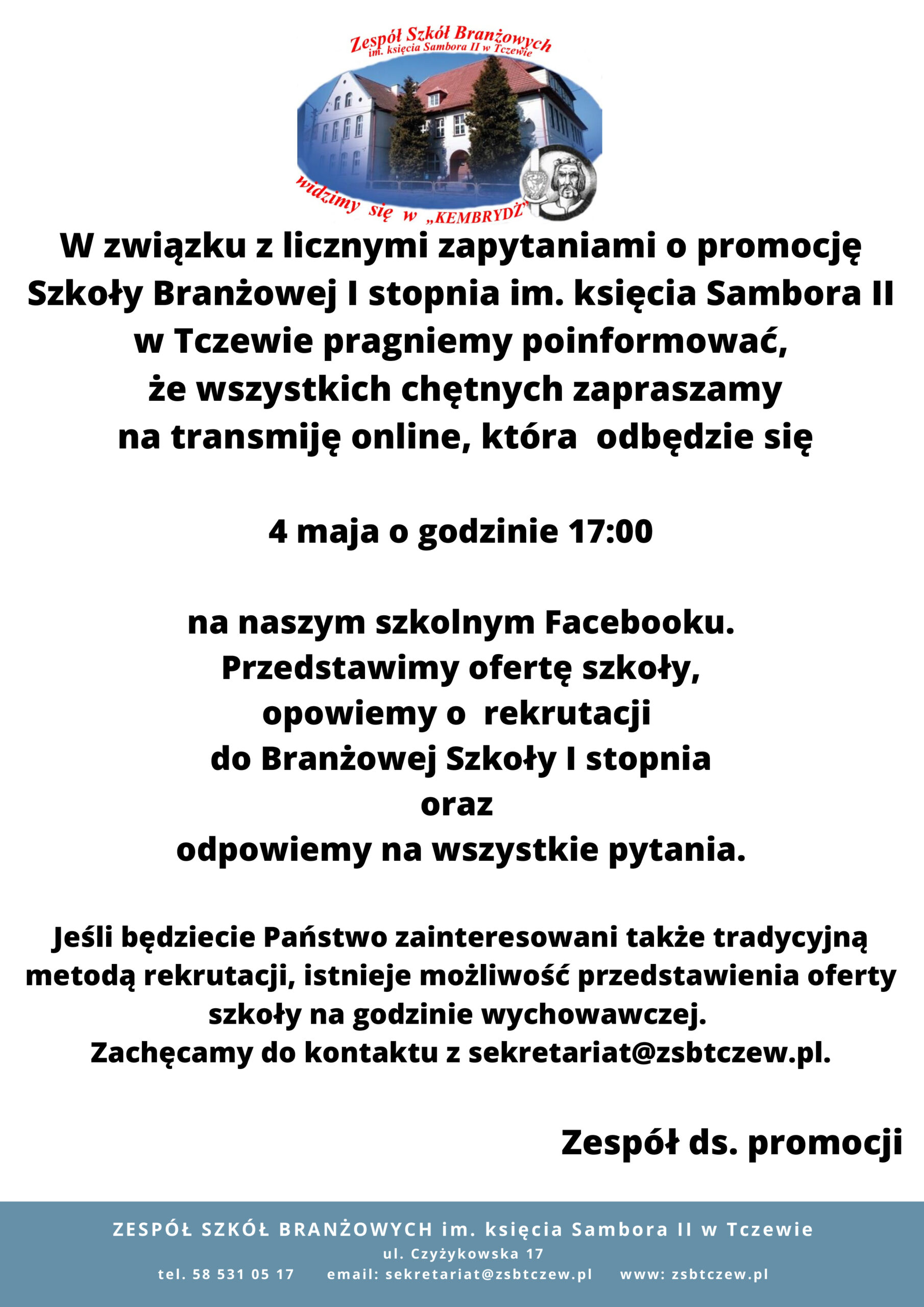 Rekrutacja do Zespółu Szkół Branżowych im. księcia Sambora II w Tczewie