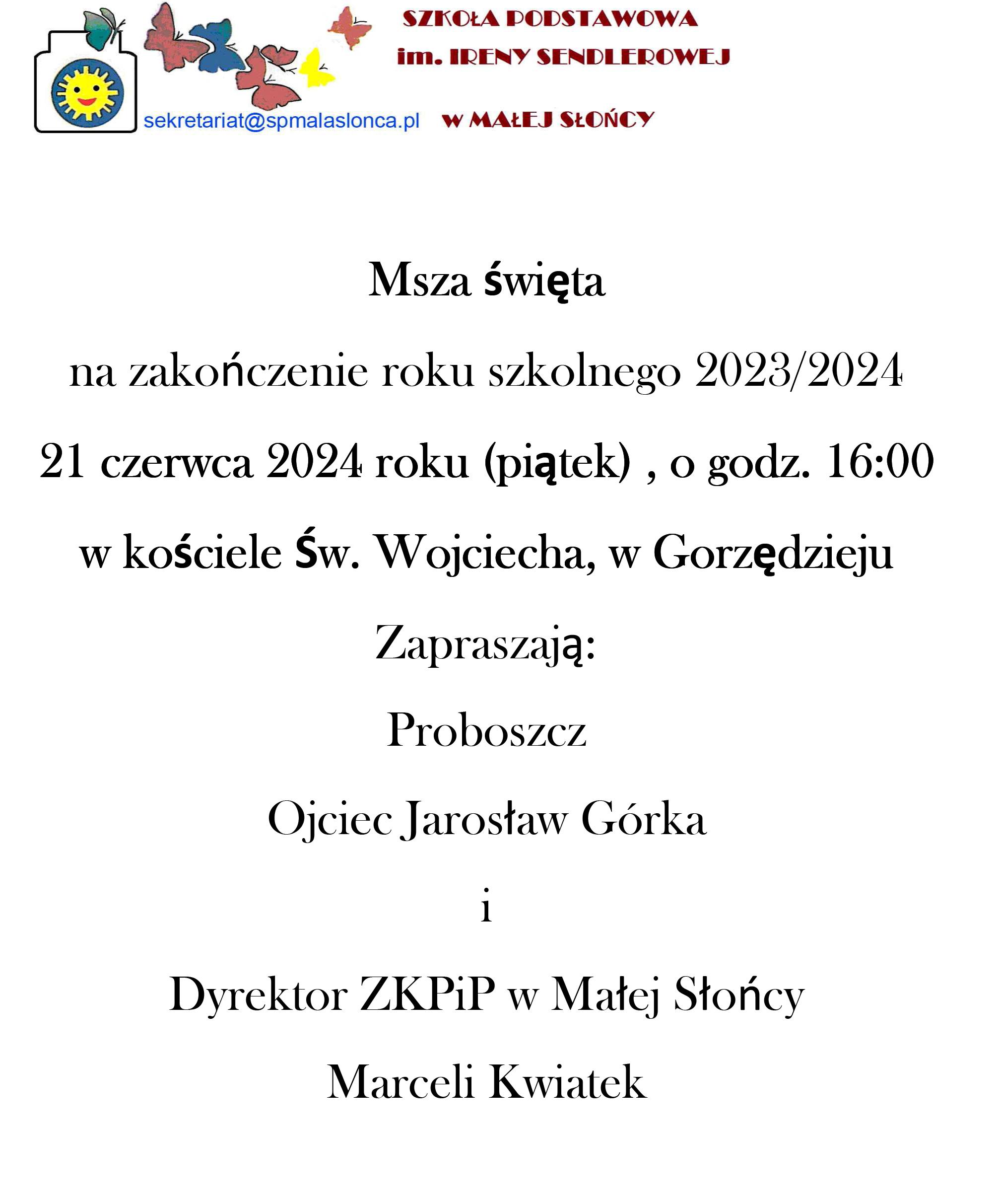 Msza Święta na zakończenia roku szkolnego 2023/2024